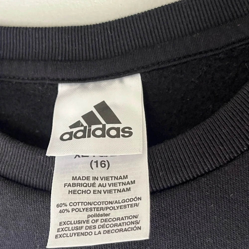 Adidas Girls Pink White Black Colorblock Pullover Sweatshirt Size XL 16 - Picture 3 of 4